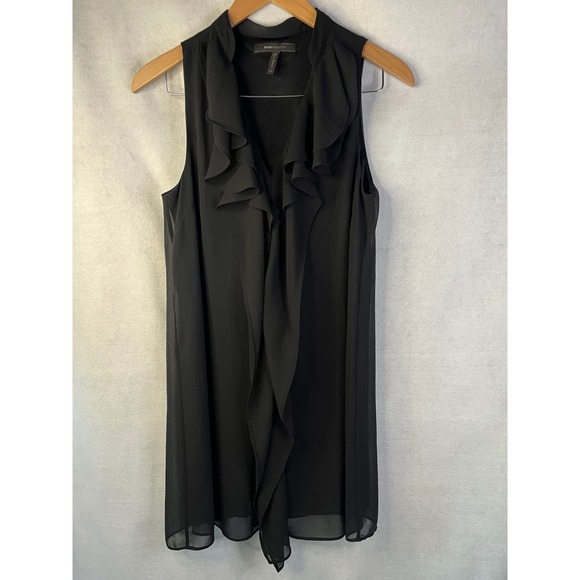 BCBGMaxAzria Dresses & Skirts - BCBGMaxAzria women's black dress XS v-neck ruffle‎ pullover chiffon  NWOT